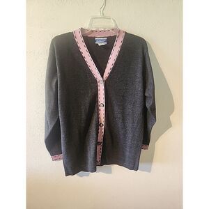 Pendleton Charcoal Gray Cardigan with Pink Trim